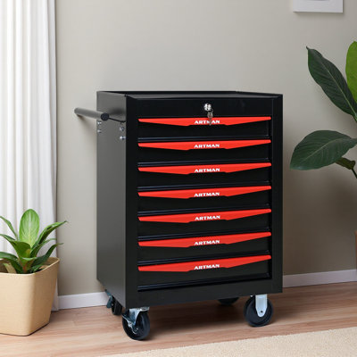 Coffre à outils roulant en métal avec 7 tiroirs, armoire à outils à 7 tiroirs de 20 po avec glissières à roulement à billes, coffre à outils en acier