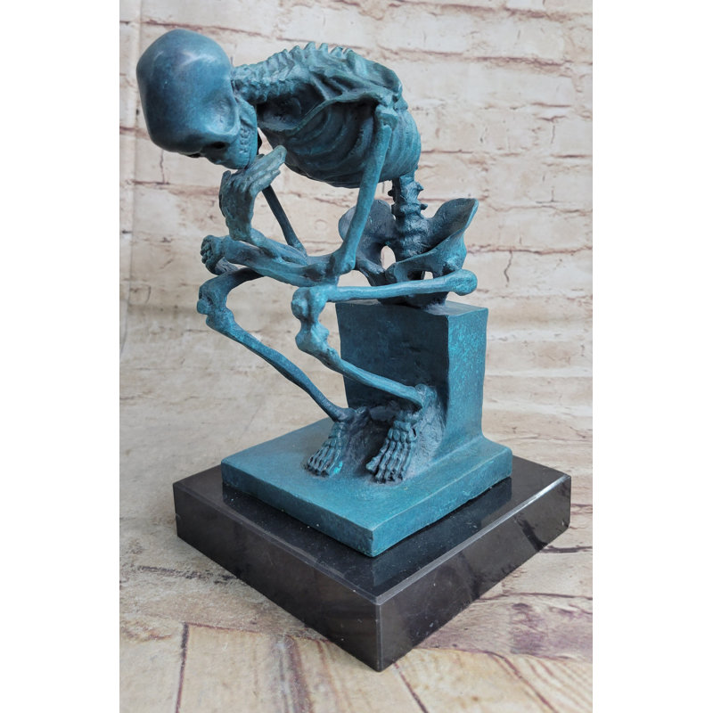 Kallel The Thinker Thinking Man Skeleton Bronze Metal Statue Sculpture Figure On Marble Base
