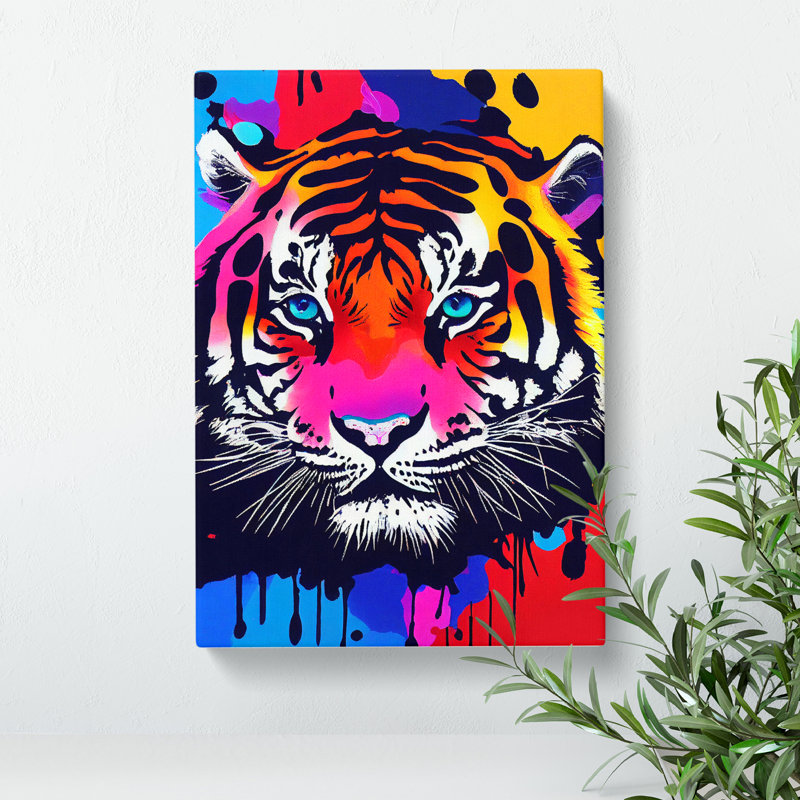 Painted Tiger Abstract - Wrapped Canvas, 60cm H x 40cm W