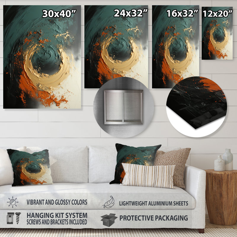 Tempête de pierre blanche, bleue et orange III - art mural abstrait en métal, H 20 po x l 12 po x P 1 po