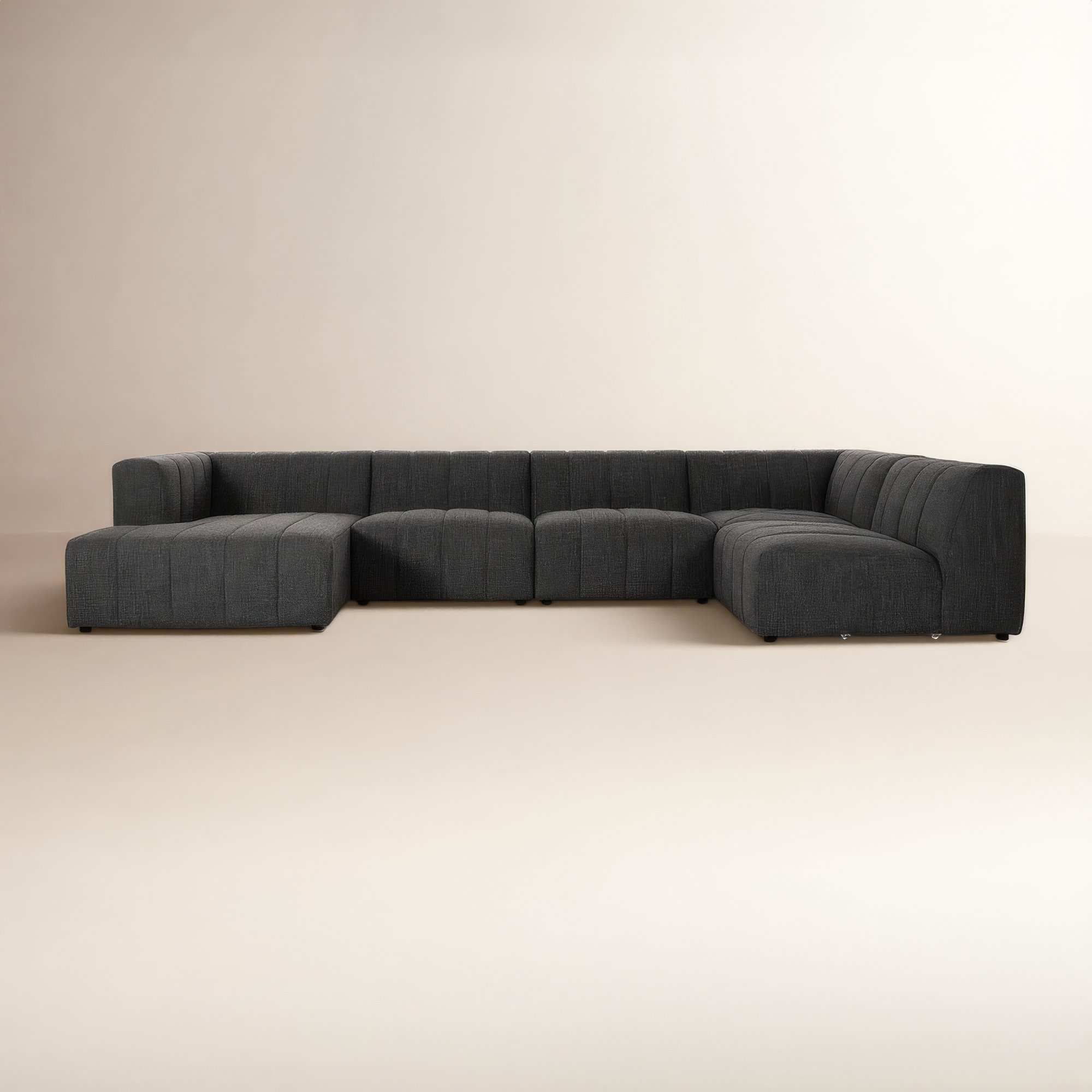 Bowry 157" Wide Modular Sectional, Saxon Charcoal Polyester Blend, Left Hand Facing