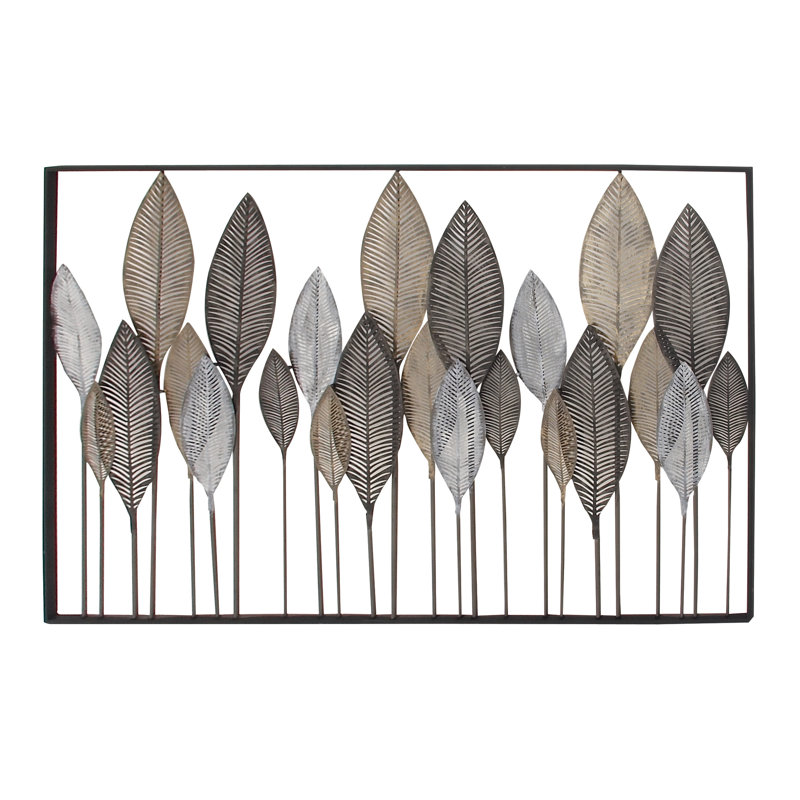 Metal Leaf Bronze Wall Decor with Black Frame, 37" H x 59" W x 1" D
