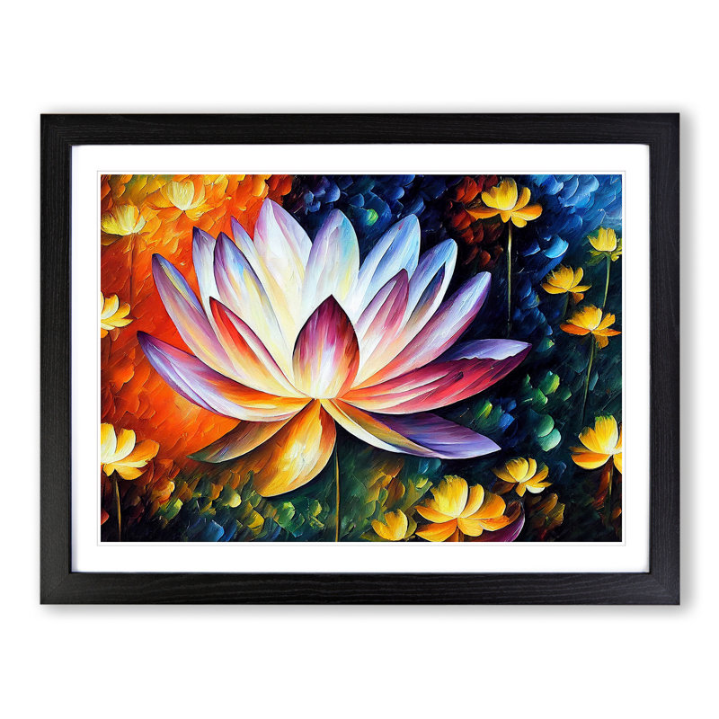 XH1022-6662X Painted Lotus Flower Vol.4 - Single Picture Frame Painting, Black Framed, 46cm H x 64cm W x 2cm D