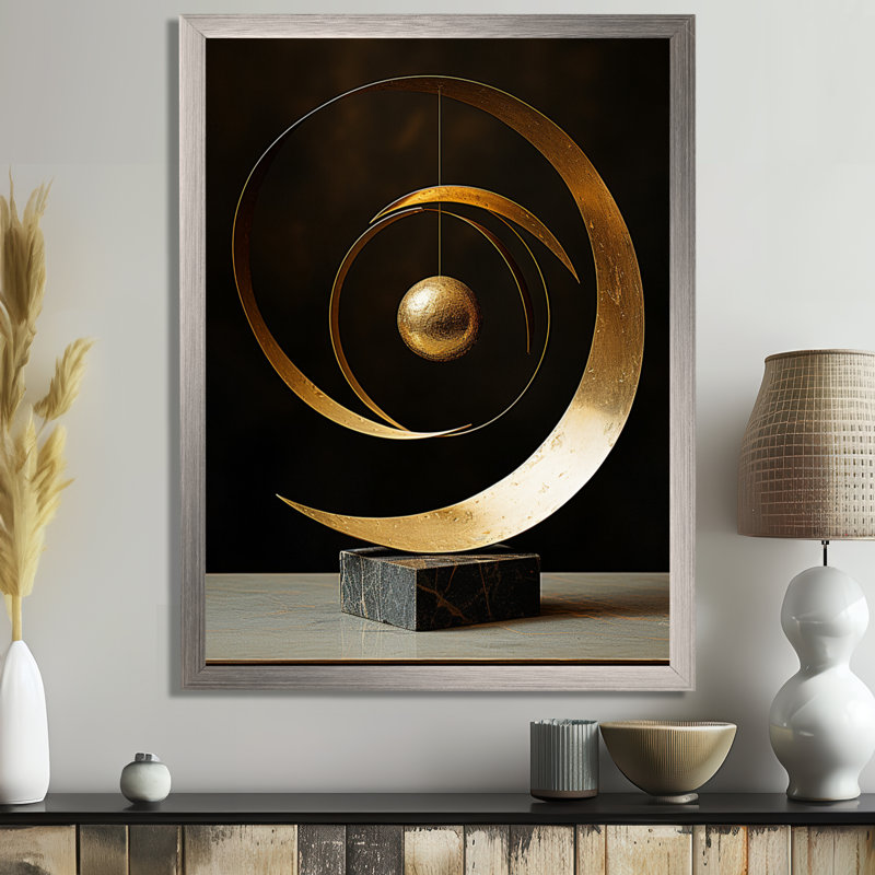 Bronze Balance - art mural encadré abstrait fractal, H 32 po x l 16 po, Cadre photo blanc