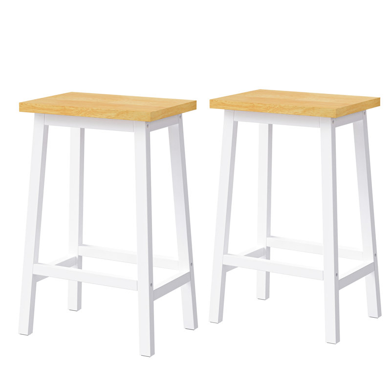 De 2 chaises de bar en bois massif, 25,6 po de hauteur, blanc, repose-pieds de style pour les tabourets de comptoir à assise décontractée 2, blanc avec repose-pieds, maison moderne