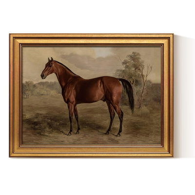 Gold Framed Canvas Prints Art,12x16Inch, Vintage Horse Painting, Rustic Farmhouse Cottage Equestrian Wall Decor for Bathroom Bedroom Hallway shelf bookshelf Library, Earthy Tones