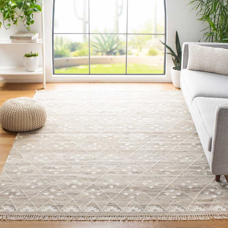 Tapis géométrique en laine, viscose et coton tissé à la main Natural Kilim, Rectangle 9 pi x 12 pi