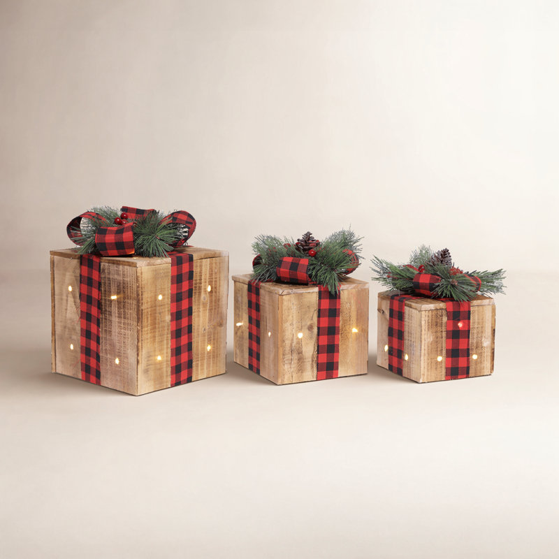 Art décoratif de pelouse de Noël en bois, Ruban rouge / noir