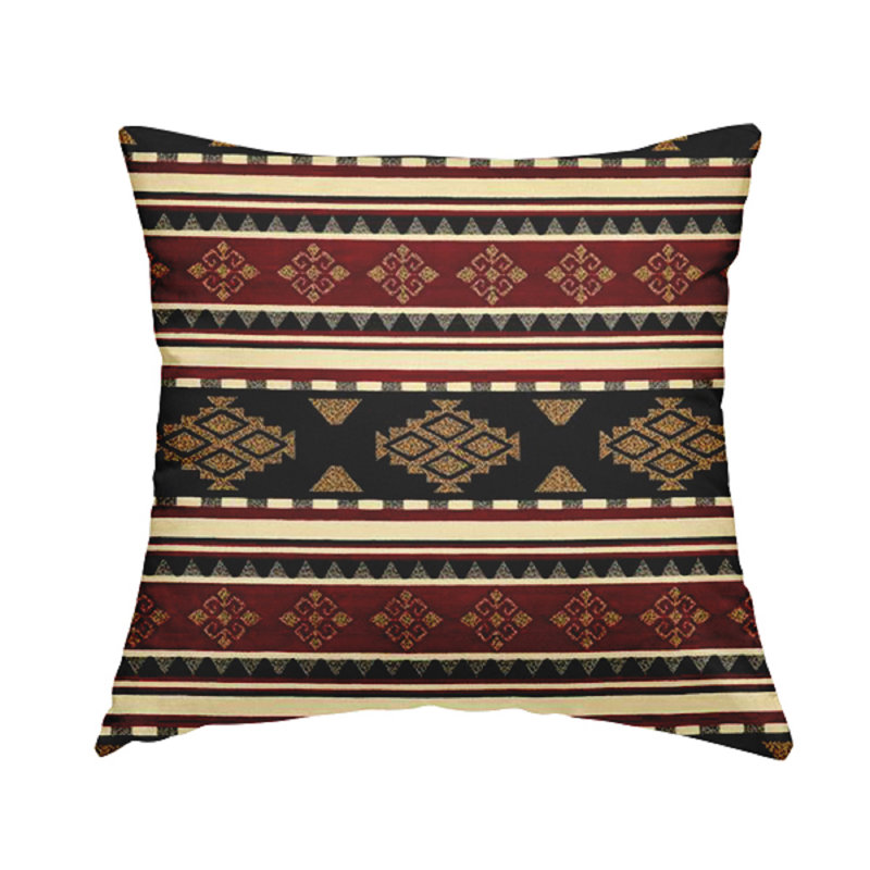 Tierra Striped Square Throw Cushion, Burgundy /Black/Gold, 55cm H x 55cm W x 5cm D