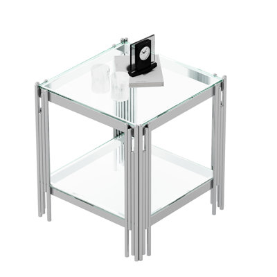 Table de bout moderne en verre trempé avec argent - Maximiser le rangement, facile à nettoyer et à entretenir