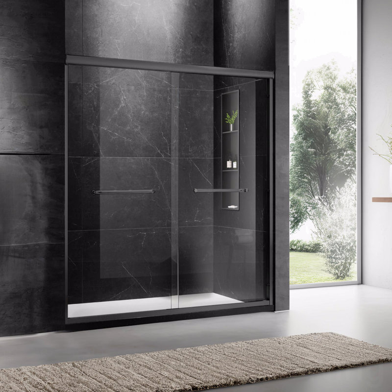 60'' W X 74'' H Door Sliding Opening Frameless Design Shower Door With 6Mm Tempered Glass, Matte Black