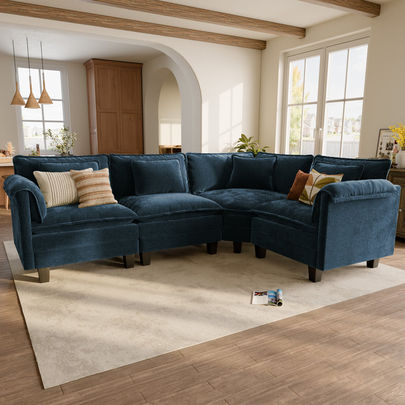 Wetzell Upholstered Sectional, Orange Chenille, H 37 po x l 78 po x P 114 po