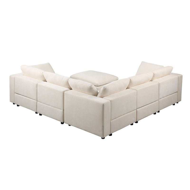 Modular Sectional Sofa, Beige Fabric