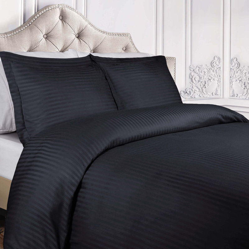 Luxor Treasures 100% Cotton Sateen Weave Striped - Set of 3, King / California King Duvet Cover + 2 King Shams, Navy Blue