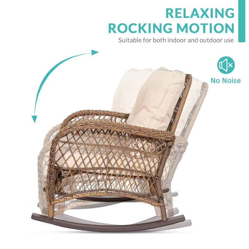 Beige and Brown Wicker Rocking Chair Set with Glass-top Table