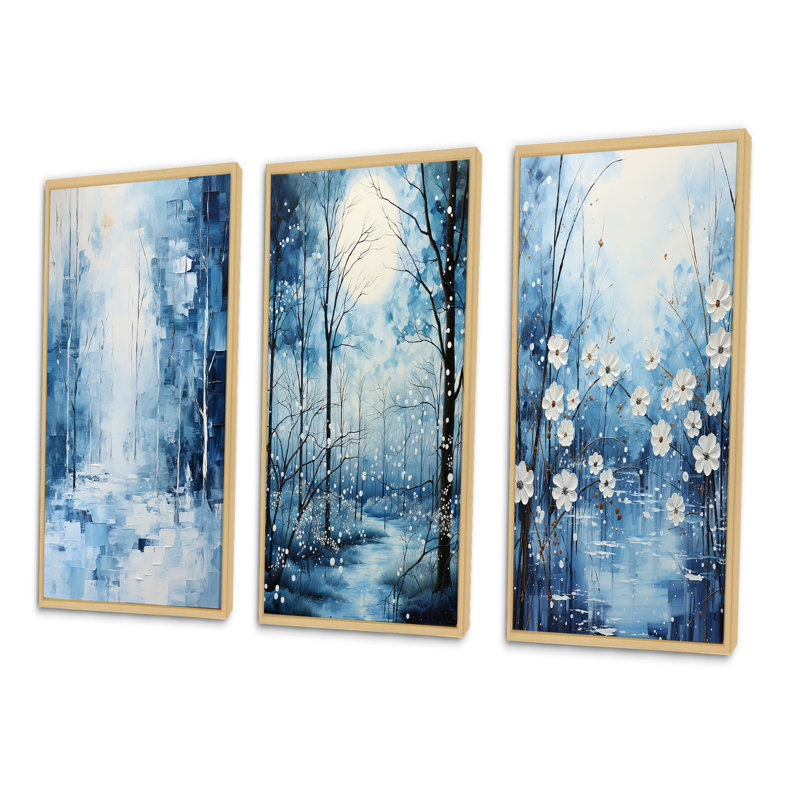 «Snow Winters Solitude II», 3 pièces sur toile, Cadre naturel flottant, H 40 po x l 60 po