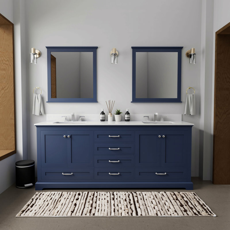 Meuble-lavabo double 80 po X P 22 po D, avec plateau en quartz blanc pour la maison, Marine