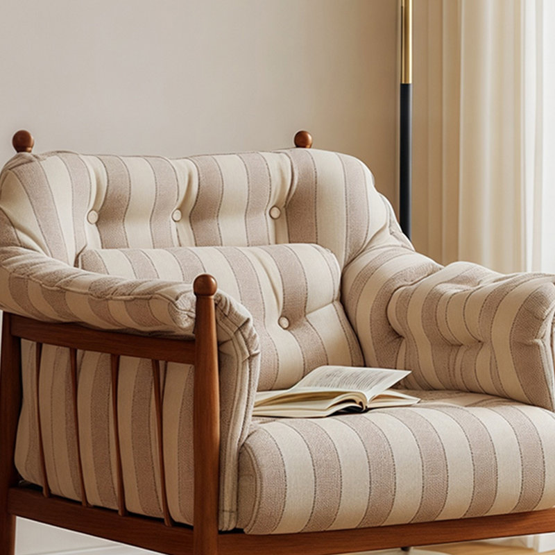 French Vintage Linen Armchair for Single Relaxing., Brown