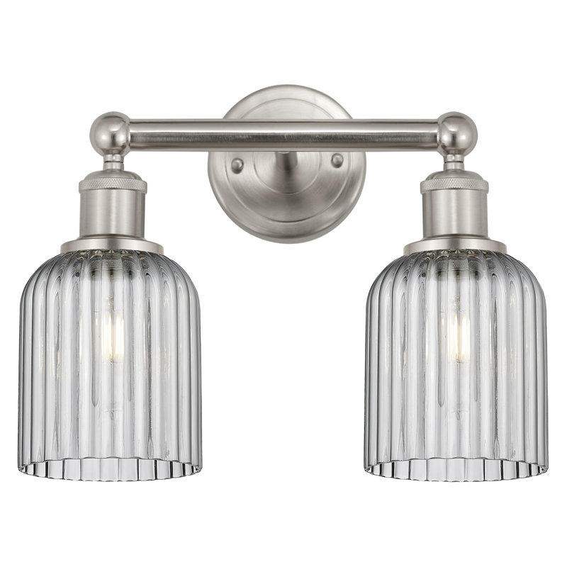 Abat-jour de salle de bain 2 lumières Edison Addeline 14 po, Nickel satiné, Gris fumée