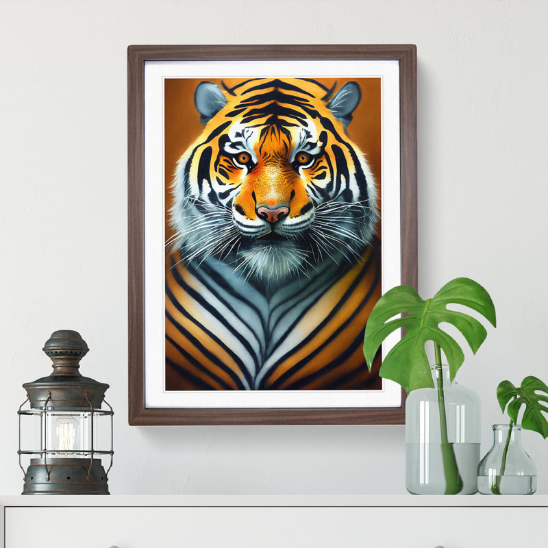 XV1022-3605X Portrait Of A Tiger No.3 - Print, Walnut Framed, White, 34cm H x 25cm W