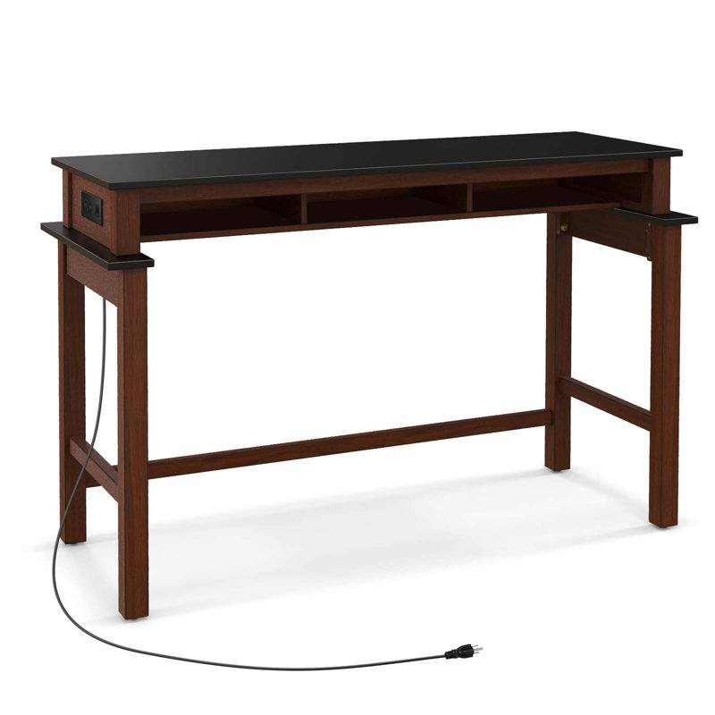 Ebern Designs Bar Table With Power Outlets Counter Height Table With Storage Compartments Wooden, Walnut, Black