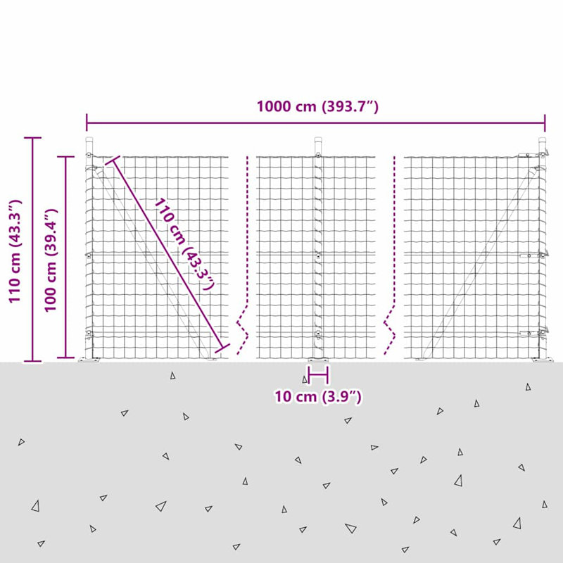 Vidaxl Fence With Posts Steel, Green, 100cm H x 1000cm W x 3.2cm D