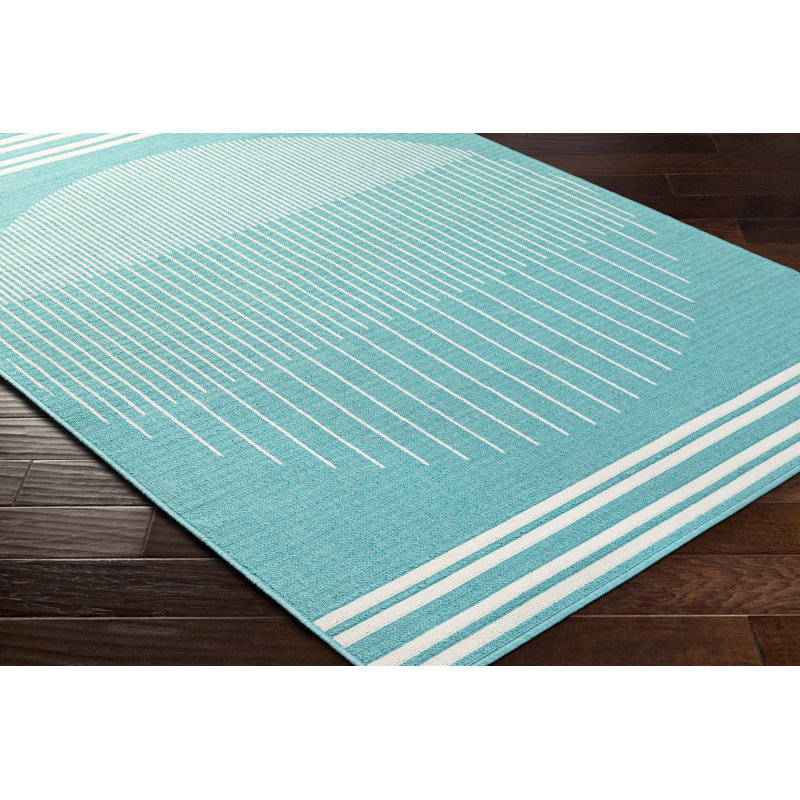 Tapis intérieur / extérieur bleu clair en polypropylène tissé à la machine Disaya, Rectangle 5 pi 11 po x 8 pi 10 po