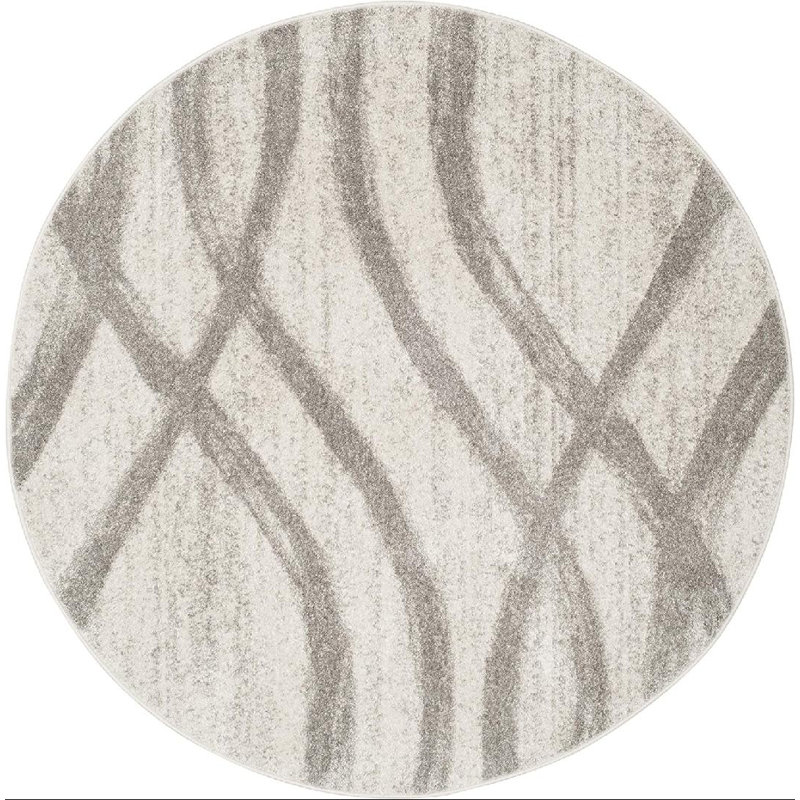 Tapis performance abstrait Shelva, Gray/Ivory, Rond 8 pi