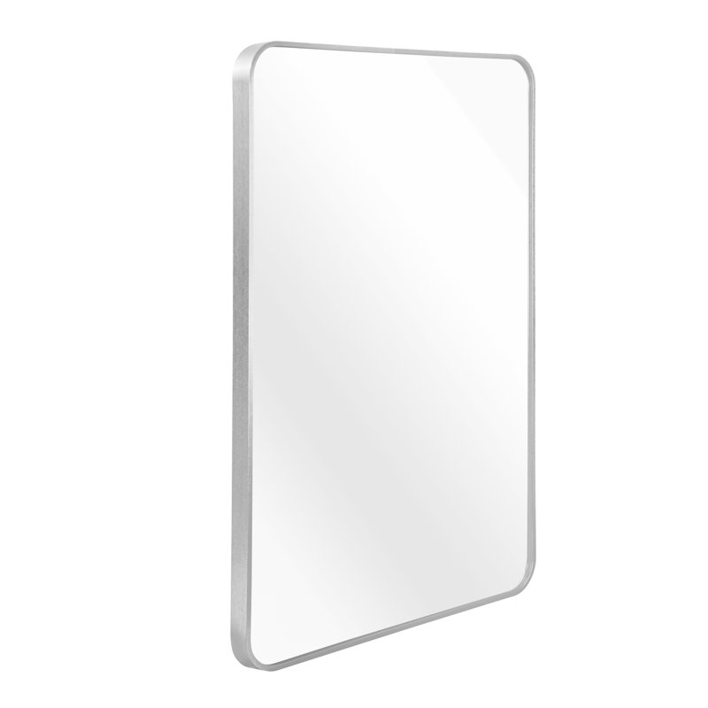 30X40 Inch Silver Metal Framed Rectangular Rectangular Bathrrom Mirror For Wall.