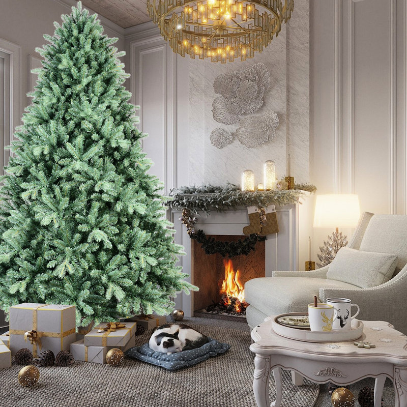 Arbre de Noël 4 pi avec teinte bleue, 592 pointes PE +, structure à charnières pour une installation rapide et sans effort, support en métal stable de 48 po avec assemblage, base