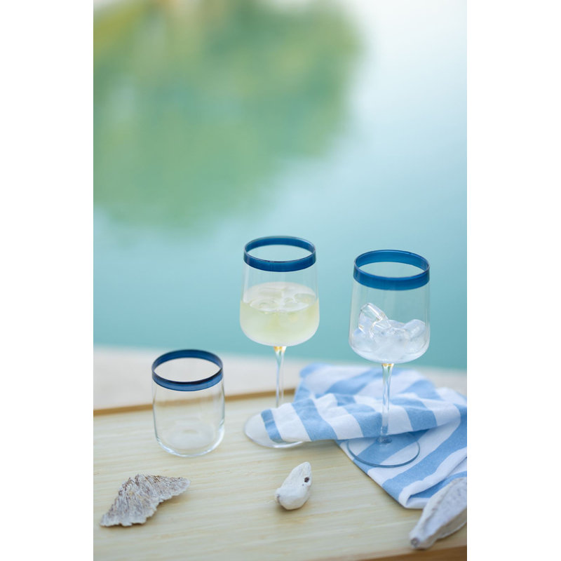 Ensemble de verres à vin élégants (4 pièces), transparent et bleu, 3,1 x 3,1 x 7,9 pouces | 100% verre, capacité de 10,8 oz liq. Lavage à la main recommandé pour une utilisation durable, parfait pour les réceptions et les occasions spéciales