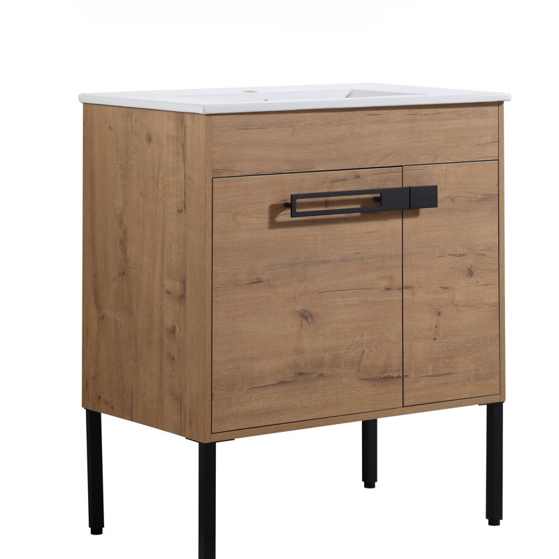 Armoire de salle de bain moderne, 30 po, avec fermeture en douceur et composant en métal, poignée autoportante pour meuble-lavabo