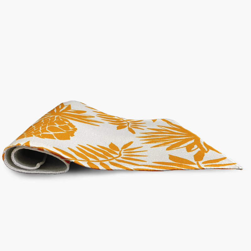 Tapis floral jaune / blanc en chenille tissé à la machine, Rectangle 2 pi x 3 pi