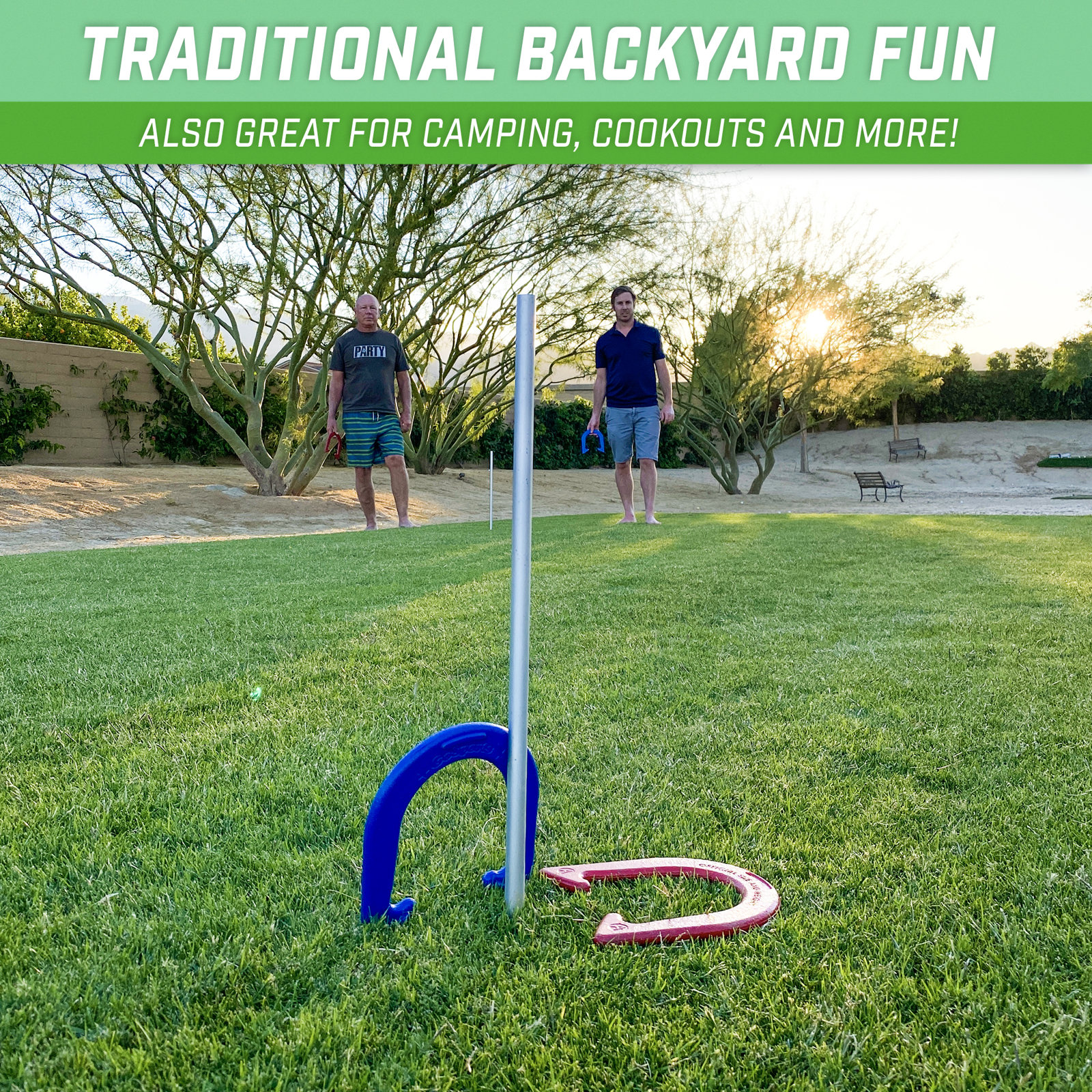  Steel Horseshoes Outdoor Game Set - Backyard Lawn Game - Case Included