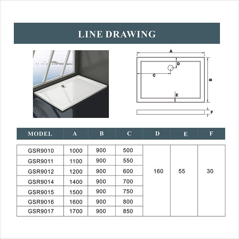 Clairville Stone Shower Tray White, 30mm H x 1400mm W x 900mm D
