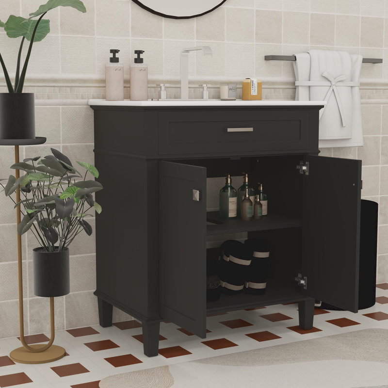 Meuble-lavabo de rangement Minimalist Design, Noir / argenté