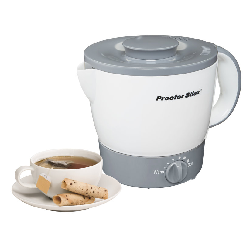 Proctor Silex 32oz White and Gray Adjustable Temperature Electric Kettle
