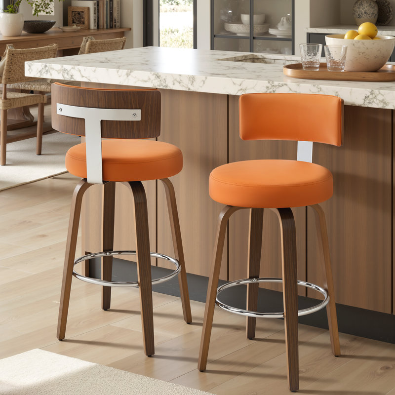 North American Black Walnut Veneer Bar Stool, 360° Rotating Ergonomic Backrest Bar Stool, Yellow