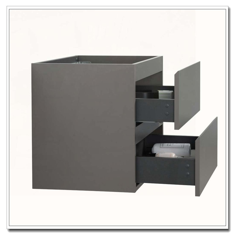 Wall Mount Cabinet With Two Pre Assembled Handle Free Drawers, Gray