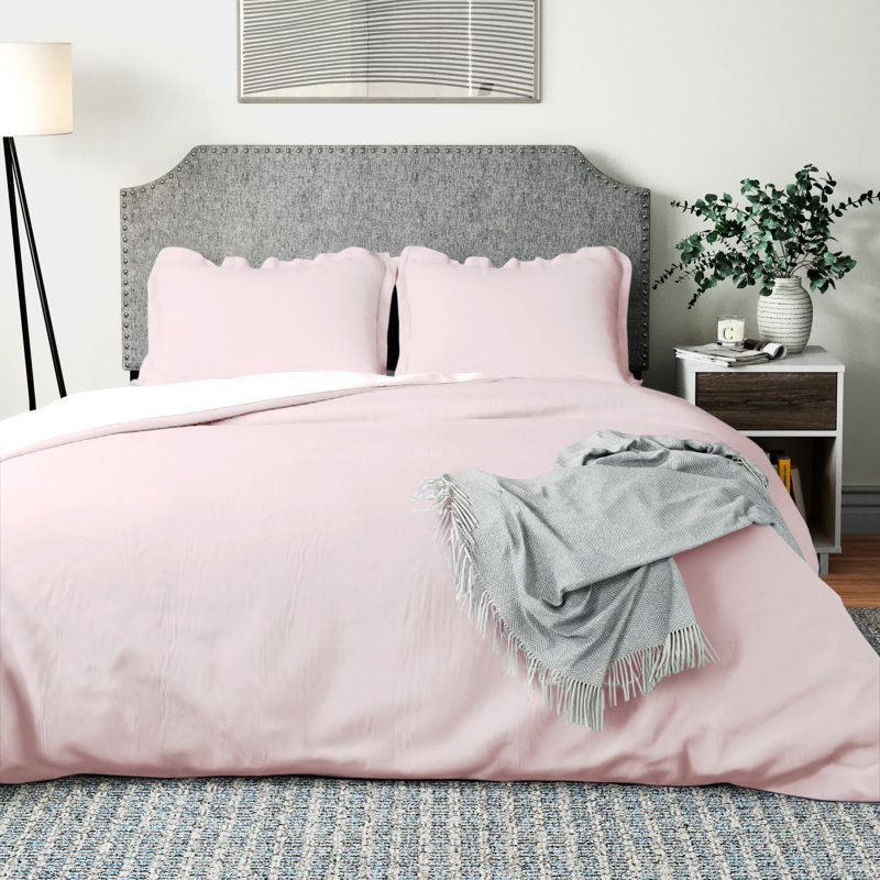 Pale Pink and White Reversible Microfiber Twin Duvet Cover Set