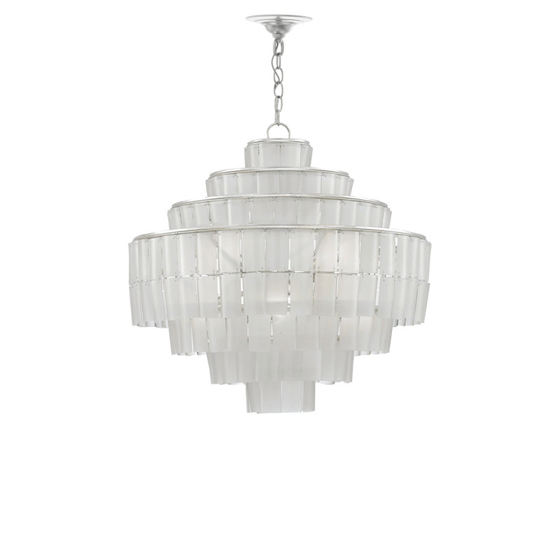 Lustre à niveaux unique et remarquable à 8 lumières Sommelier, Feuille argentée / blanc opaque