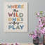 Texte coloré «Where The Wild Ones Play», cadre en bois intégré, l 16 x L 20