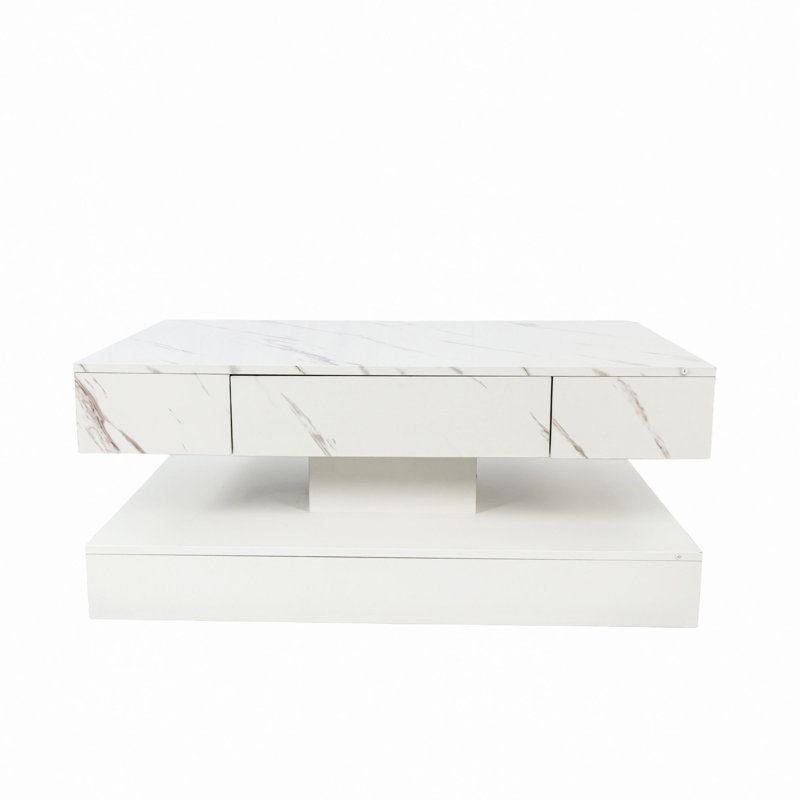 16.93IN High Modern LED Coffee Table — Center Table With LED Lights For Living Room, Large Living Room Furniture, White