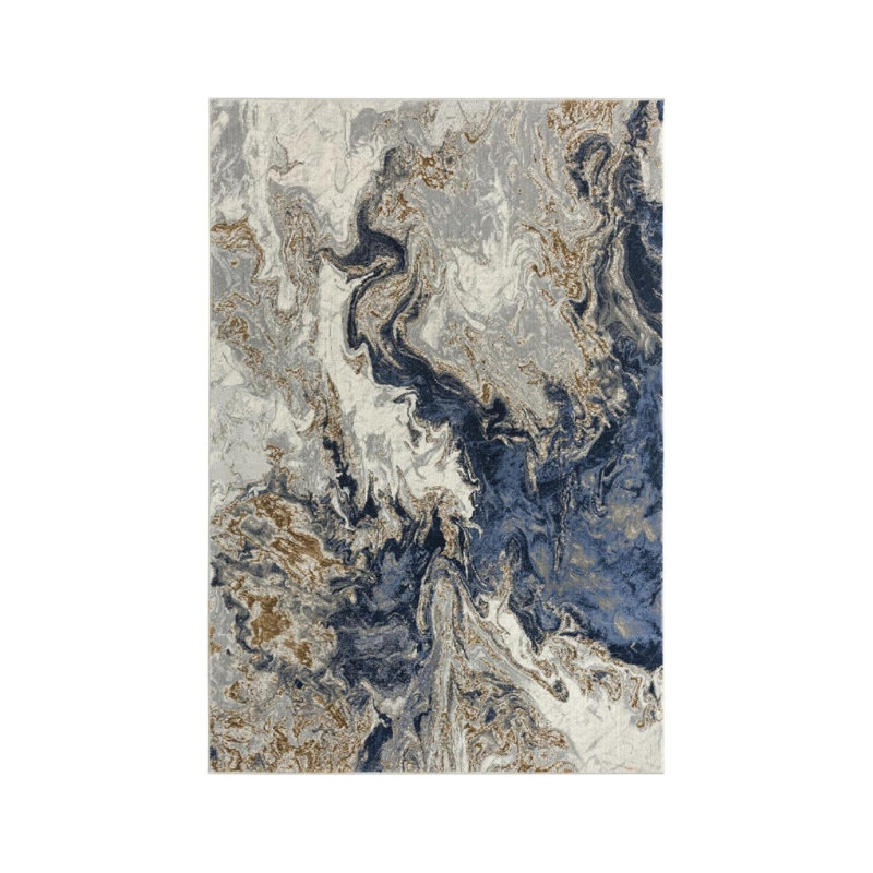 Tapis bleu / gris / doré 5 pi x 7 pi pour hall d'entrée