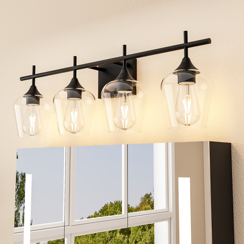 Éclairage pour meuble-lavabo Siordia, Noir, H 9,65 po x l 28,94 po x P 6,3 po, Quatre lumières