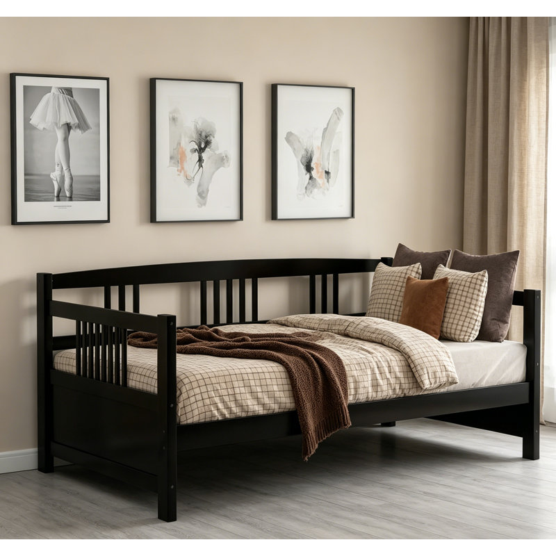 Lit de jour moderne en bois massif, taille simple multifonctionnelle avec finition espresso pour une utilisation à la maison durable et élégante