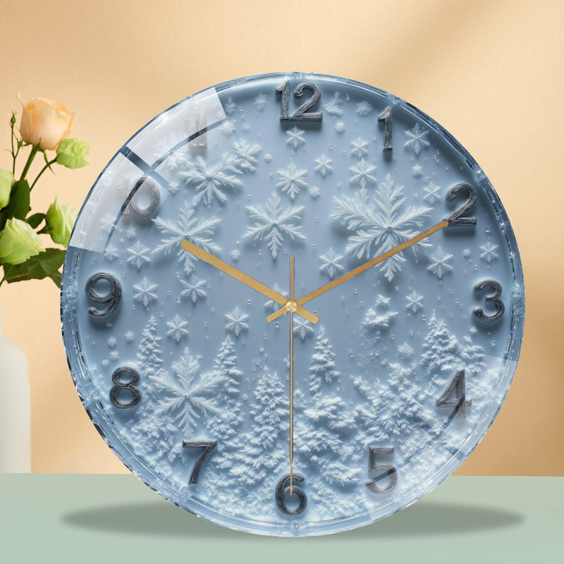 Snowflake-Pine-Tree-Clock-Face Art - 12'' Modern Glass Wall Clock