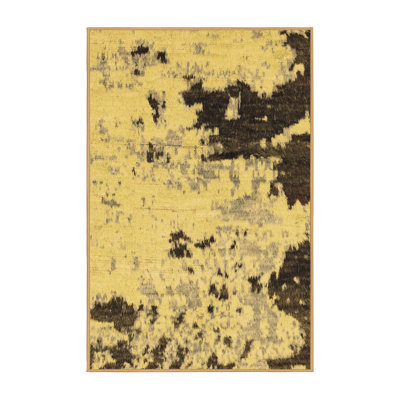 Tapis rectangulaire abstrait fait à la machine 5 pi x 7 pi brun
