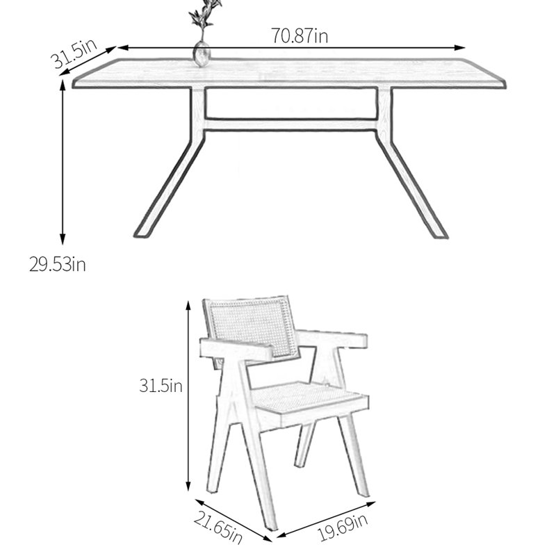 Ensemble de salle à manger rectangulaire, H 29,53 po x L 70,87 po x l 31,5 po
