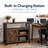 Industrial Farmhouse Printer Stand with Charging Station, Mobile Rolling Office File Cabinet with Lockable Door and Storage Shelves on Wheels,Retro Brown-1958745980